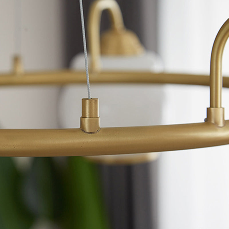 Modern Luxury Indoor Pendant Light Copper Geometric Chandelier with White Glass Shade