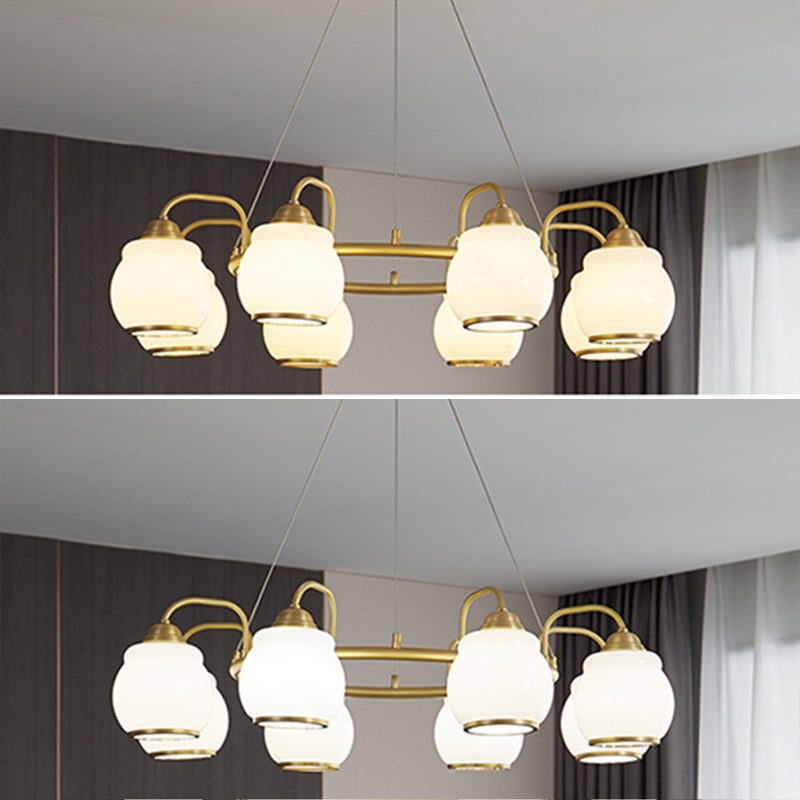 Modern Luxury Indoor Pendant Light Copper Geometric Chandelier with White Glass Shade