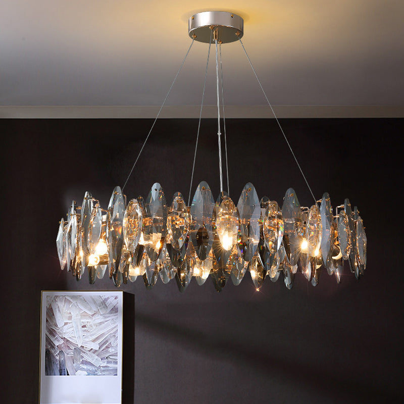 Ring Shape Crystal Chandelier Modern Iron Down Lighting Pendant for Study