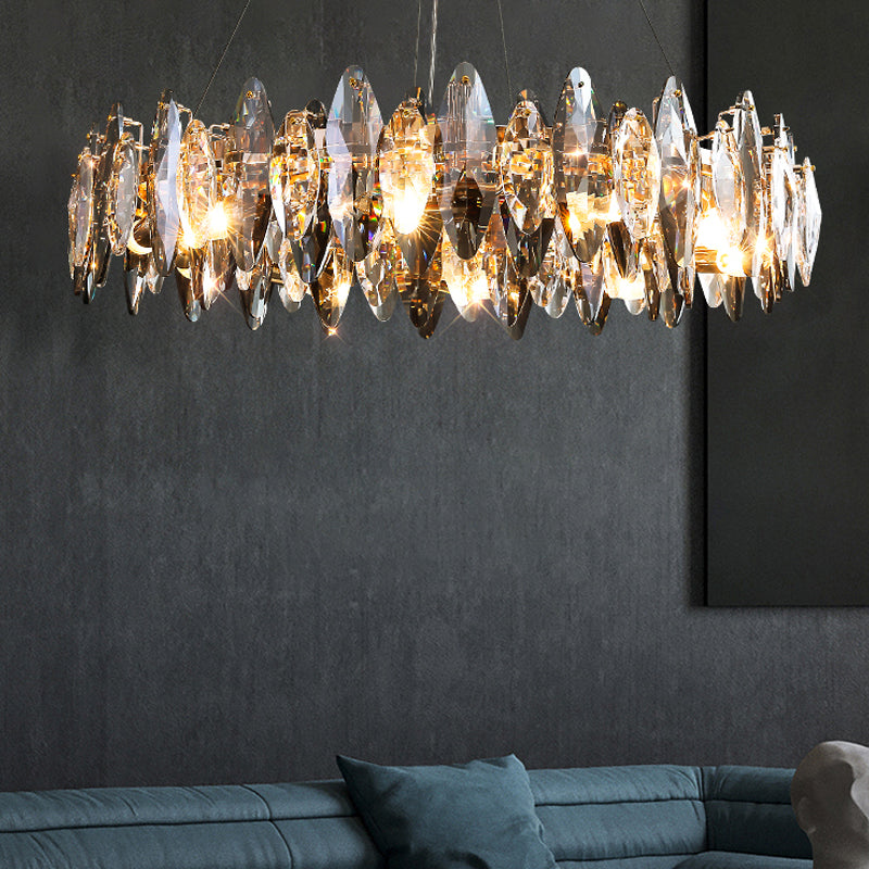 Ring Shape Crystal Chandelier Modern Iron Down Lighting Pendant for Study