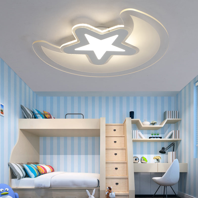 Moon LED Flush Mount Ceiling Light Simple Style Acrylic Bedroom Ceiling Light in White
