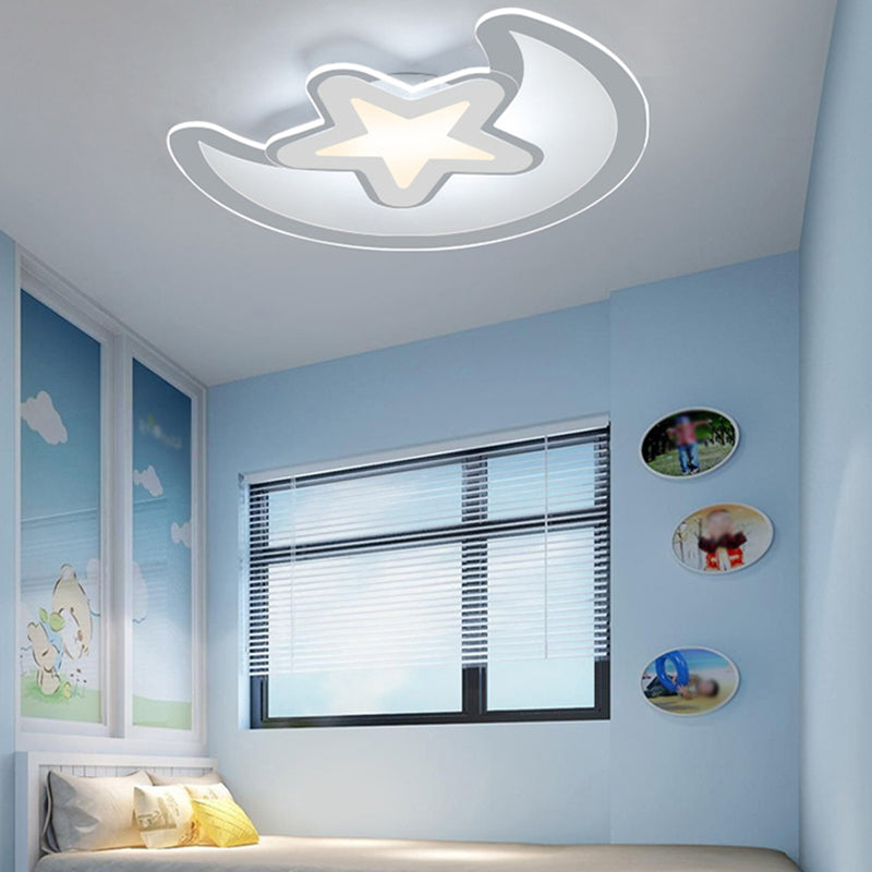 Moon LED Flush Mount Ceiling Light Simple Style Acrylic Bedroom Ceiling Light in White