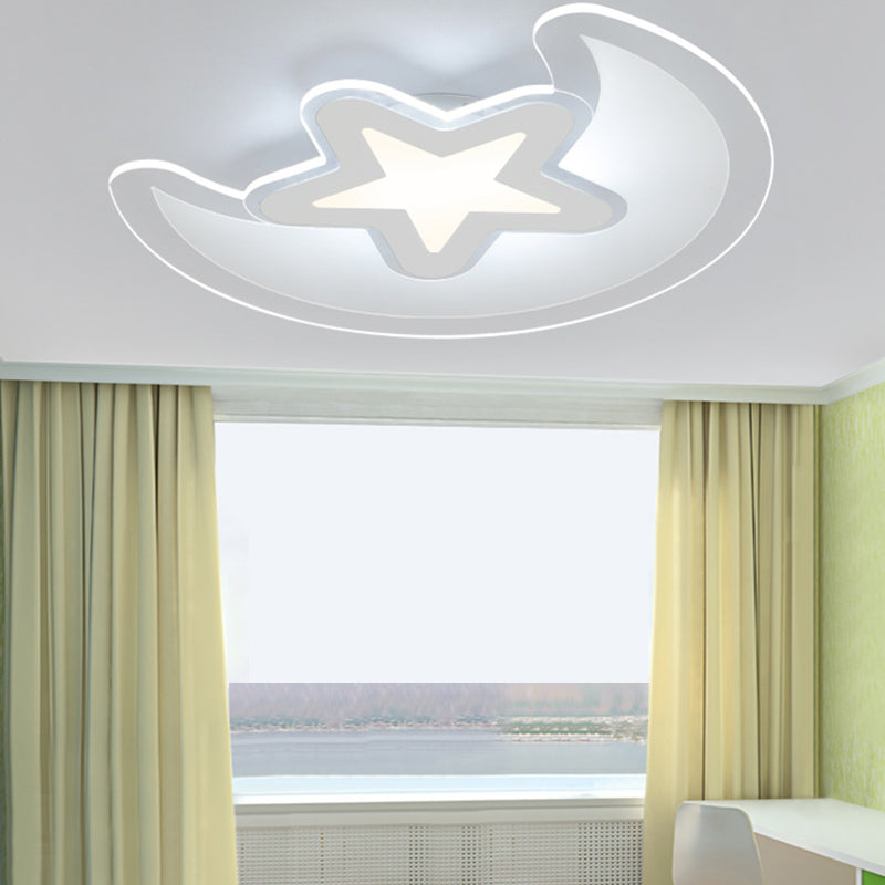 Moon LED Flush Mount Ceiling Light Simple Style Acrylic Bedroom Ceiling Light in White