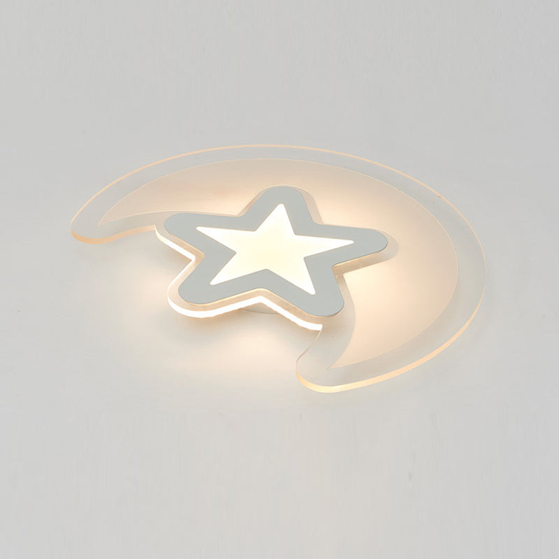 Moon Plafonnier LED encastré Style simple Plafonnier en acrylique pour chambre à coucher Blanc