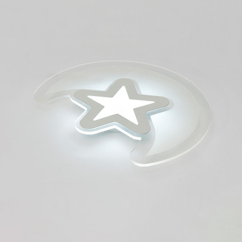 Moon LED Flush Mount Ceiling Light Simple Style Acrylic Bedroom Ceiling Light in White
