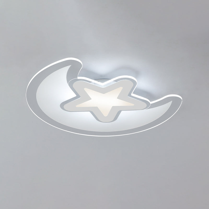 Moon LED Flush Mount Ceiling Light Simple Style Acrylic Bedroom Ceiling Light in White