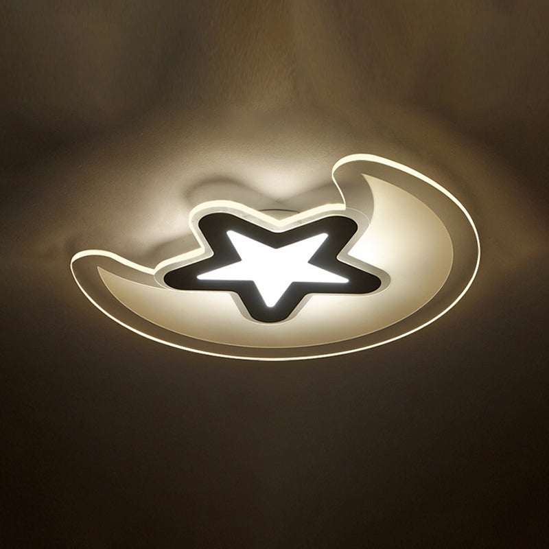 Moon LED Flush Mount Ceiling Light Simple Style Acrylic Bedroom Ceiling Light in White