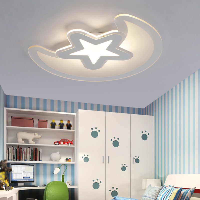 Moon LED Flush Mount Ceiling Light Simple Style Acrylic Bedroom Ceiling Light in White