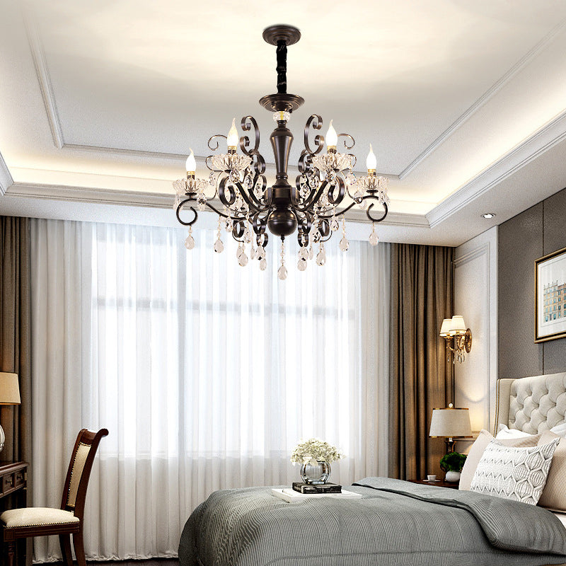 LAMPE DE CHANDELAGE noire Vintage Metal Candle d'éclairage de lustre avec une goutte de cristal