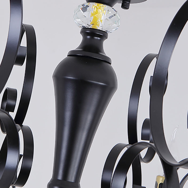 LAMPE DE CHANDELAGE noire Vintage Metal Candle d'éclairage de lustre avec une goutte de cristal