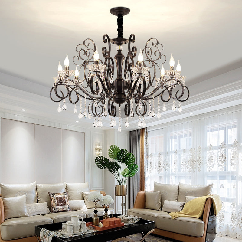 Black Chandelier Lamp Vintage Metal Candle Chandelier Lighting Fixtures with Crystal Drop