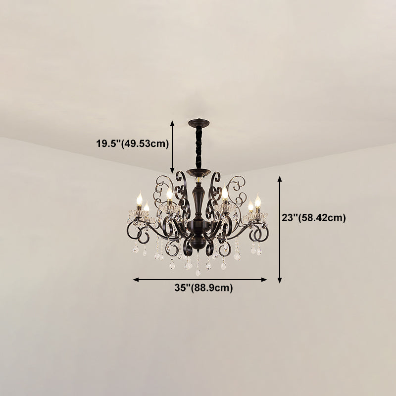Black Chandelier Lamp Vintage Metal Candle Chandelier Lighting Fixtures with Crystal Drop