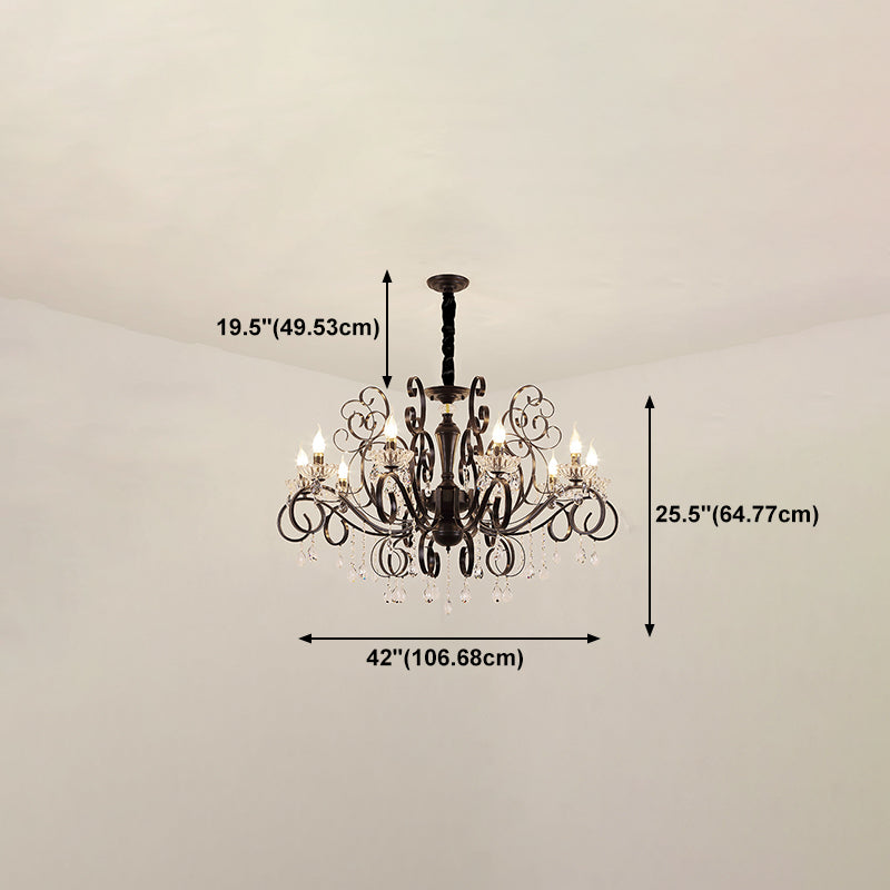 Black Chandelier Lamp Vintage Metal Candle Chandelier Lighting Fixtures with Crystal Drop