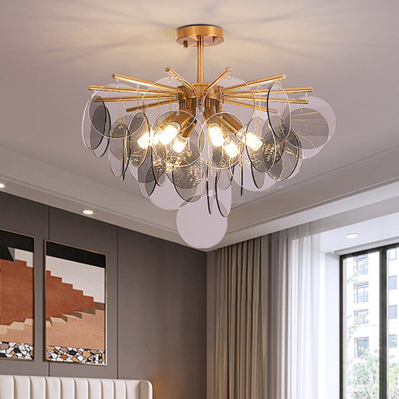 Round Shade Hanging Light Modern Style Glass Chandelier Light for Living Room
