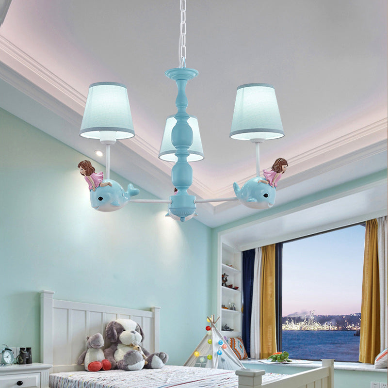 Multi Head Chandelier Light Nordic Macron Fabric Hanging Pendant for Living Room