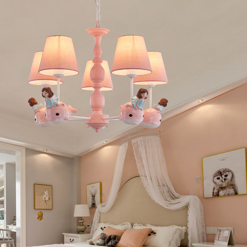 Multi Head Chandelier Light Nordic Macron Fabric Hanging Pendant for Living Room