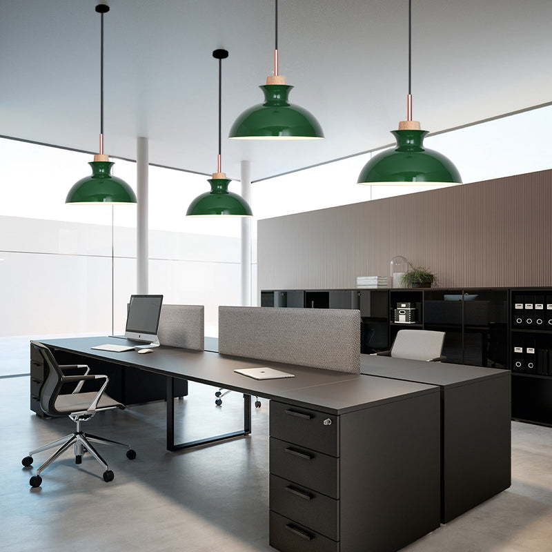 Lampada a sospensione verde a bulbina singola Metal Geometric Luce sospesa per sala da pranzo