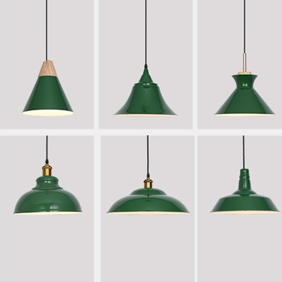 Lampada a sospensione verde a bulbina singola Metal Geometric Luce sospesa per sala da pranzo