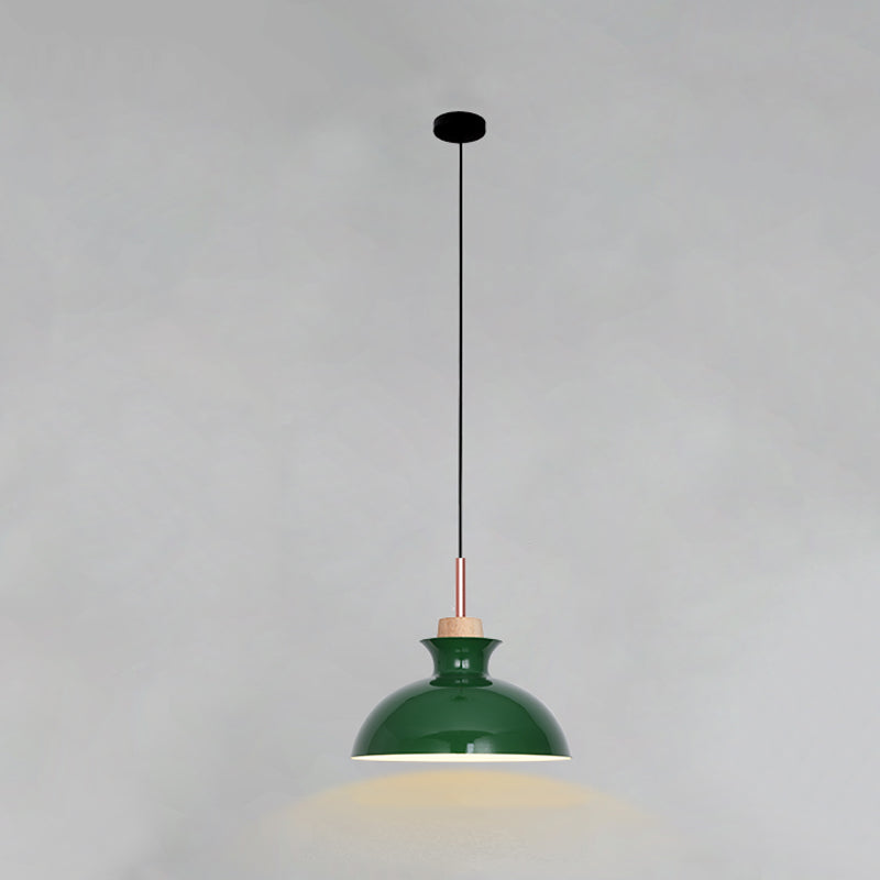 Lampada a sospensione verde a bulbina singola Metal Geometric Luce sospesa per sala da pranzo