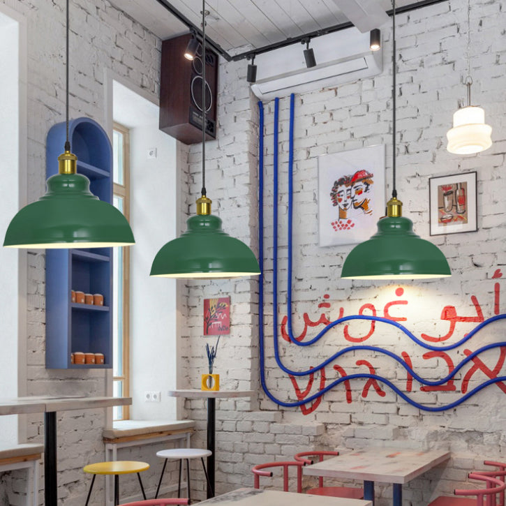 Lampada a sospensione verde a bulbina singola Metal Geometric Luce sospesa per sala da pranzo