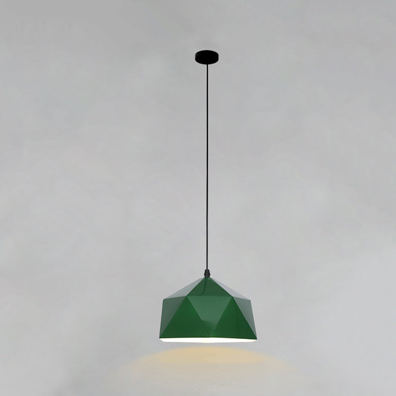 Lampada a sospensione verde a bulbina singola Metal Geometric Luce sospesa per sala da pranzo