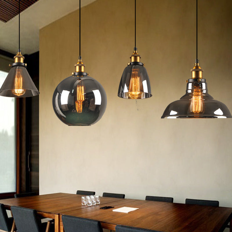 Lampada a sospensione geometrica a bulbina a bulbina a loft in ottone fumio grigio vetro lampada a sospensione
