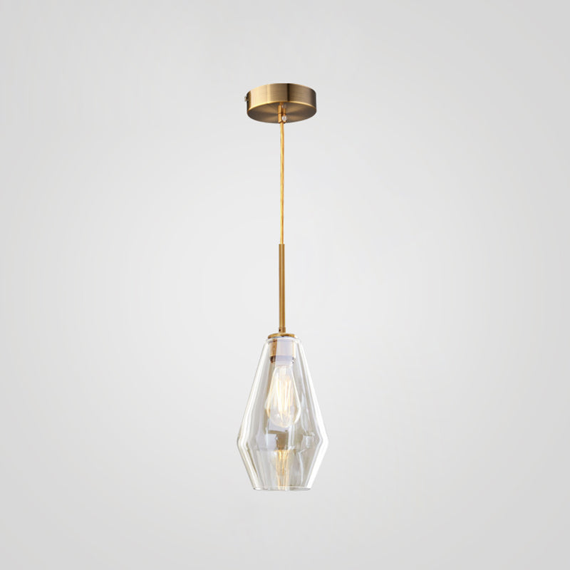 Glass Shade Hanging Pendant Nordic Brass Finish Drop Light for Dining Room