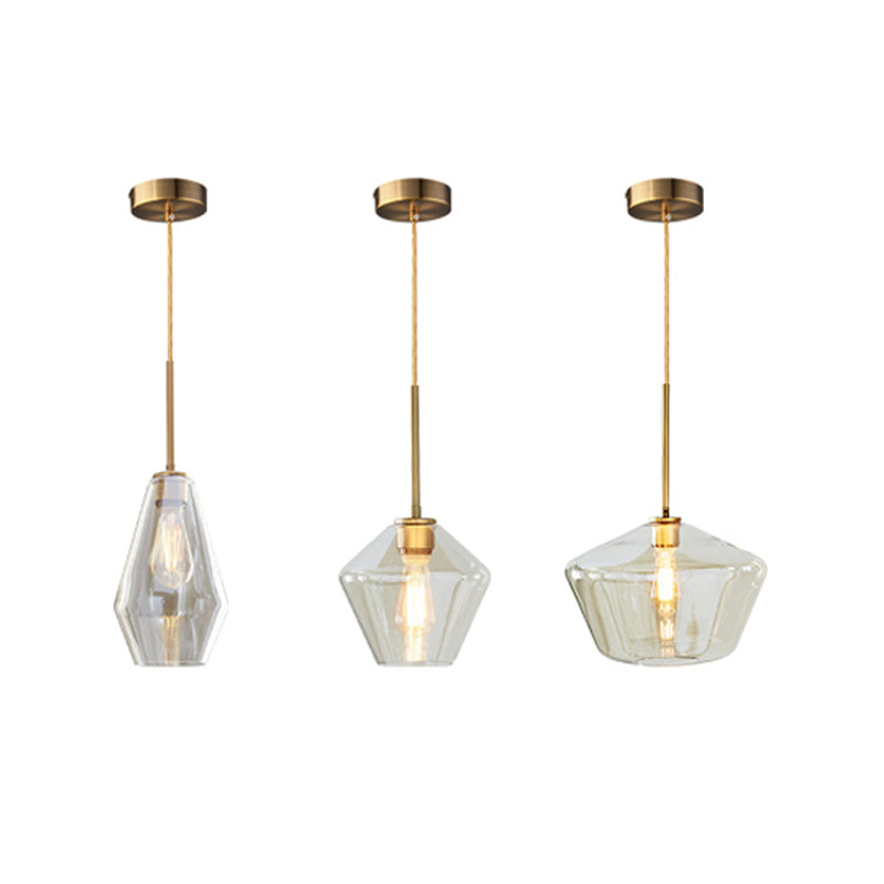 Glass Shade Hanging Pendant Nordic Brass Finish Drop Light for Dining Room