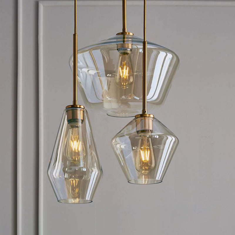 Glass Shade Hanging Pendant Nordic Brass Finish Drop Light for Dining Room