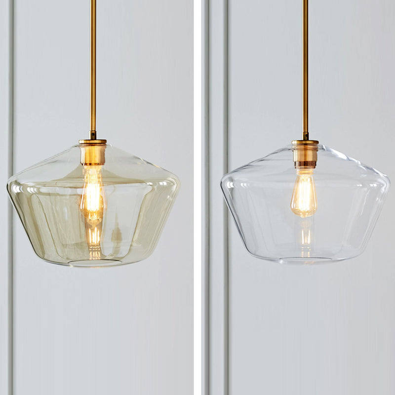 Glass Shade Hanging Pendant Nordic Brass Finish Drop Light for Dining Room