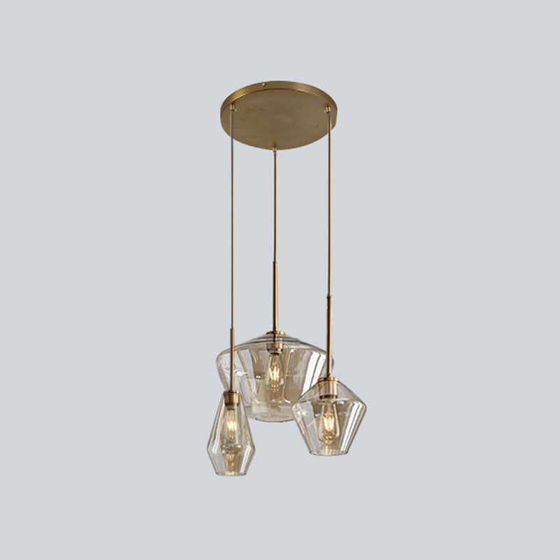 Glass Shade Hanging Pendant Nordic Brass Finish Drop Light for Dining Room
