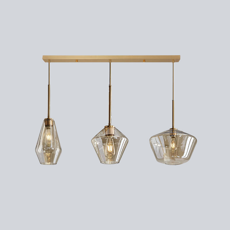 Glass Shade Hanging Pendant Nordic Brass Finish Drop Light for Dining Room