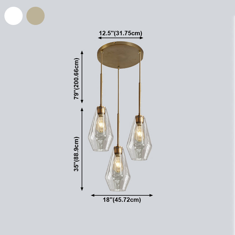 Glass Shade Hanging Pendant Nordic Brass Finish Drop Light for Dining Room