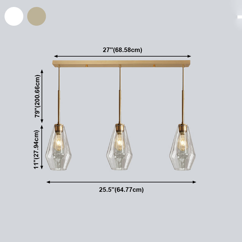 Glass Shade Hanging Pendant Nordic Brass Finish Drop Light for Dining Room