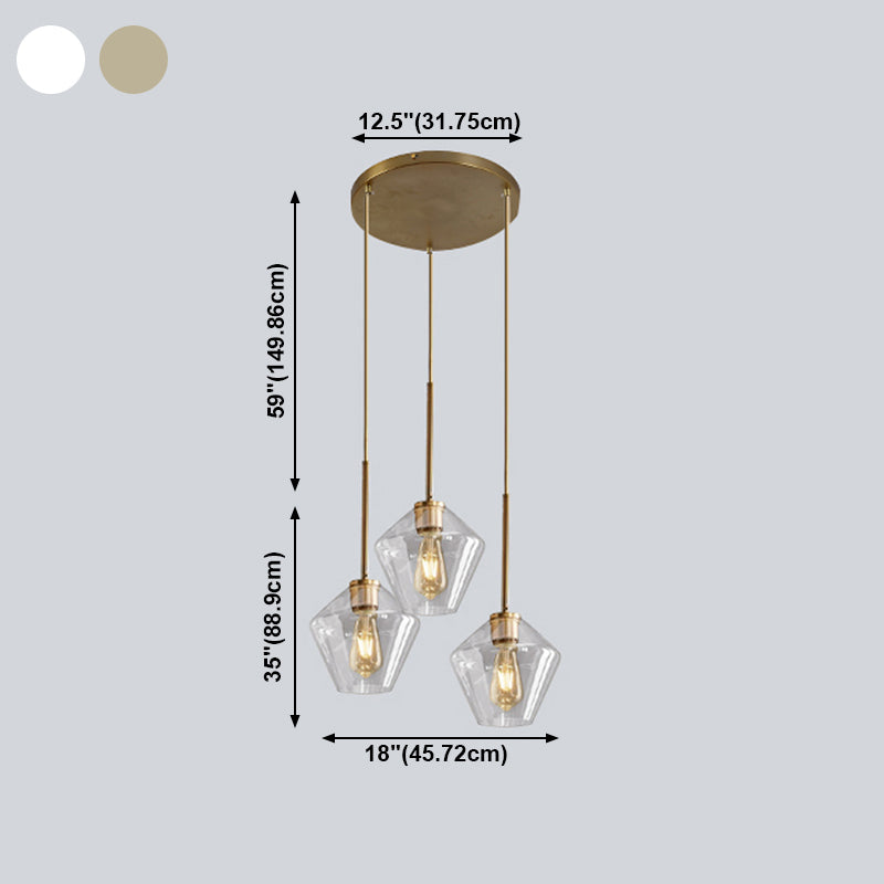 Glass Shade Hanging Pendant Nordic Brass Finish Drop Light for Dining Room