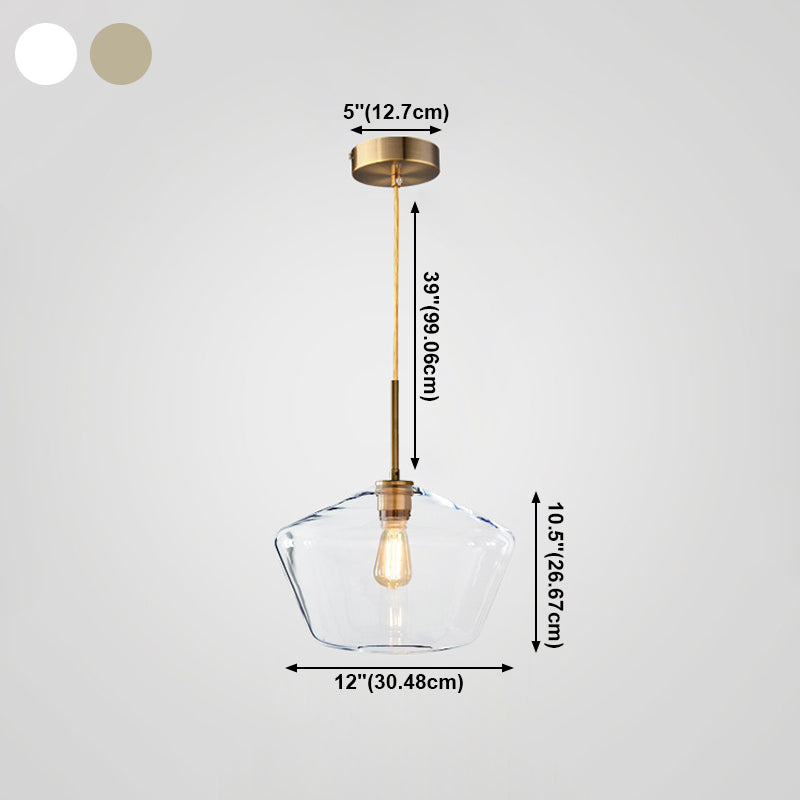 Glass Shade Hanging Pendant Nordic Brass Finish Drop Light for Dining Room