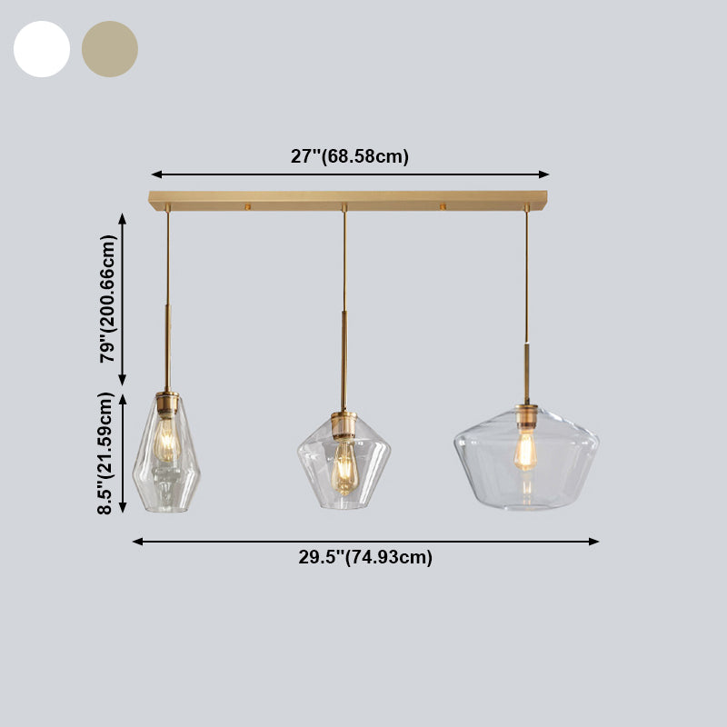 Glass Shade Hanging Pendant Nordic Brass Finish Drop Light for Dining Room