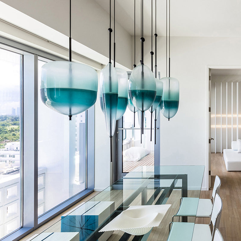 Lampe de suspension en verre de forme ovale créative moderne la lumière suspendue à 1 lumière pour salle à manger
