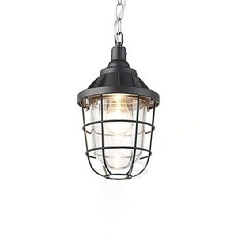 Caged Clear Glass Small Pendant Factory Style 1 Bulb Hanging Light for Restaurant