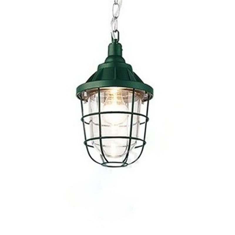 Caged Clear Glass Small Pendant Factory Style 1 Bulb Hanging Light for Restaurant