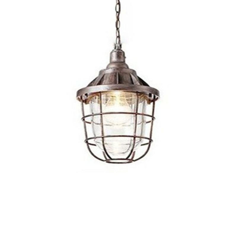 Caged Clear Glass Small Pendant Factory Style 1 Bulb Hanging Light for Restaurant