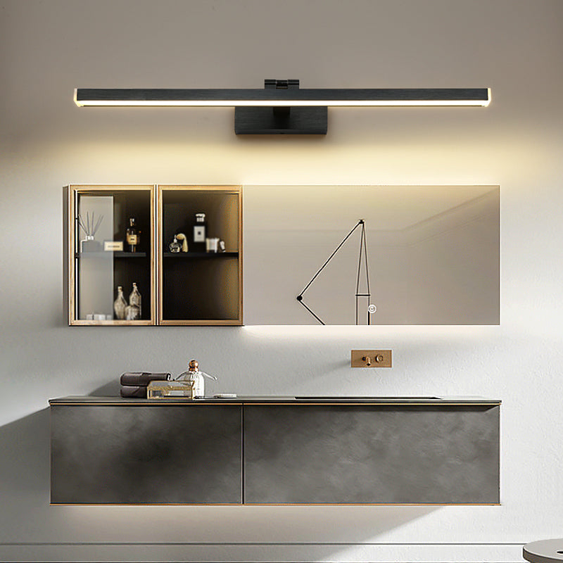 Linear Bathroom Mirror Light Fixture Metal LED Simple Wall Mounted Lamp in Black