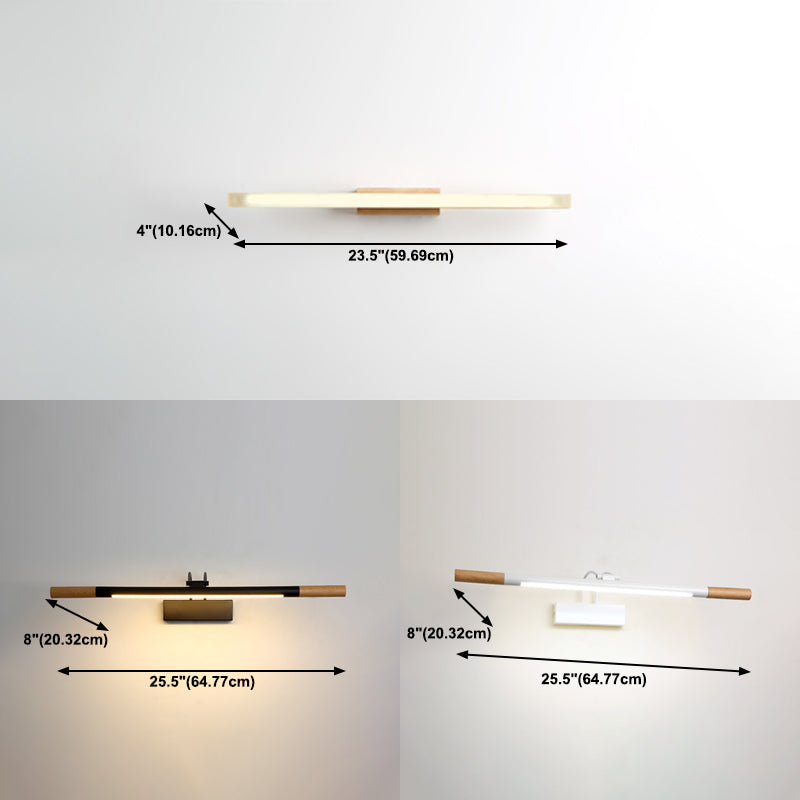 Wood Linear Mirror Lighting Nordic Style LED Wall Mounted Light Fixture