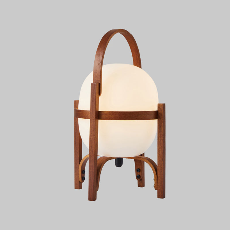 Modern Wooden Table Light 1-Light Bedroom Nightstand Lamp with Globe Glass Shade