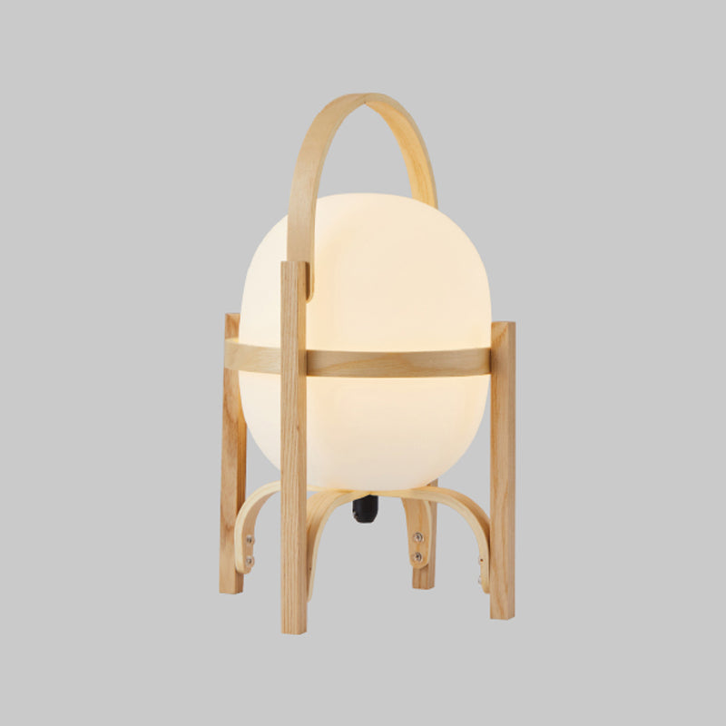 Modern Wooden Table Light 1-Light Bedroom Nightstand Lamp with Globe Glass Shade