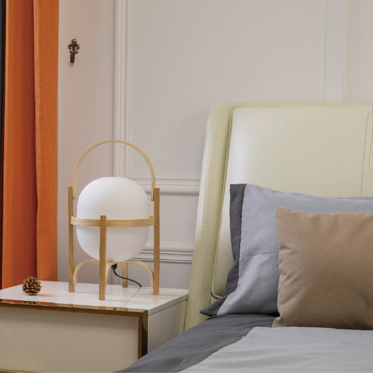 Modern Wooden Table Light 1-Light Bedroom Nightstand Lamp with Globe Glass Shade