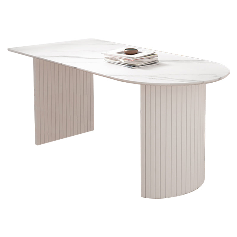 Free Form White Tone Dining Table Contemporary Dinette Table with Double Pedestal Base