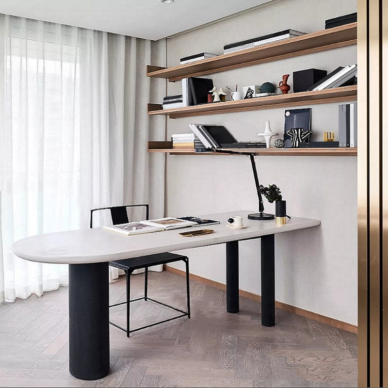 Free Form Modern Dining Table White Tone Fixed Table with 3 Legs for Dining Room