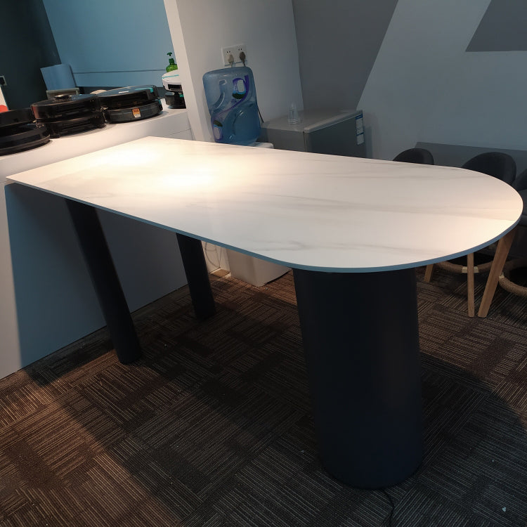 Free Form Modern Dining Table White Tone Fixed Table with 3 Legs for Dining Room