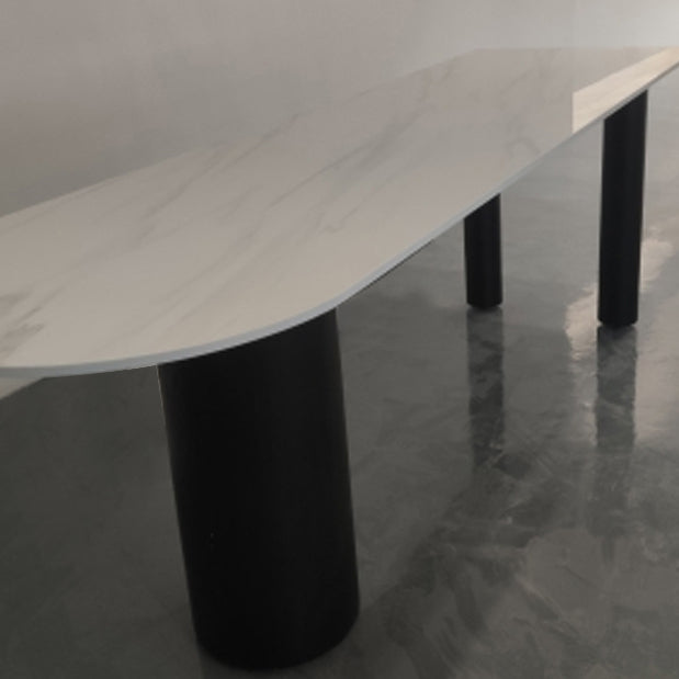 Free Form Modern Dining Table White Tone Fixed Table with 3 Legs for Dining Room